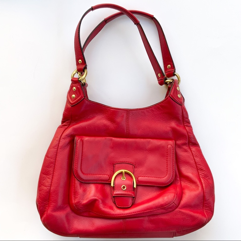 Coach CAMPBELL LEATHER HOBO (F24686) | BRASS/CORAL RED